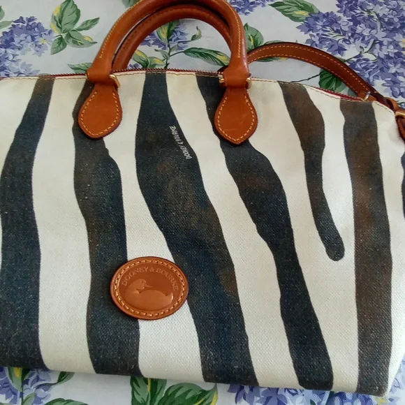 Dooney & Bourke Zebra Satchel, Leather & Canvas - Picture 6 of 11